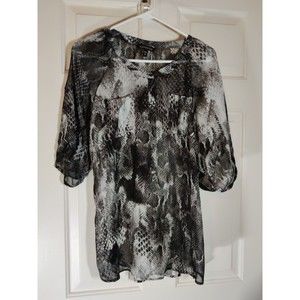 Express Sheer Chiffon Snakeskin Print Button Blouse Top Front Roll Tab M